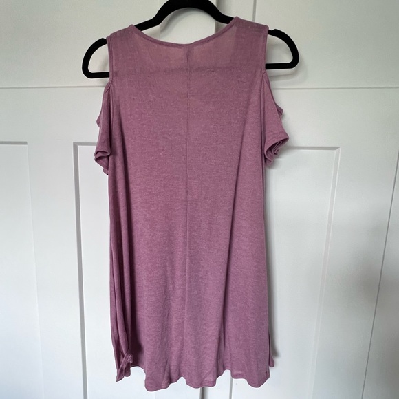 Pink Blush V-Neck Open Shoulder Sweater Tunic Mini Dress - Picture 4 of 7
